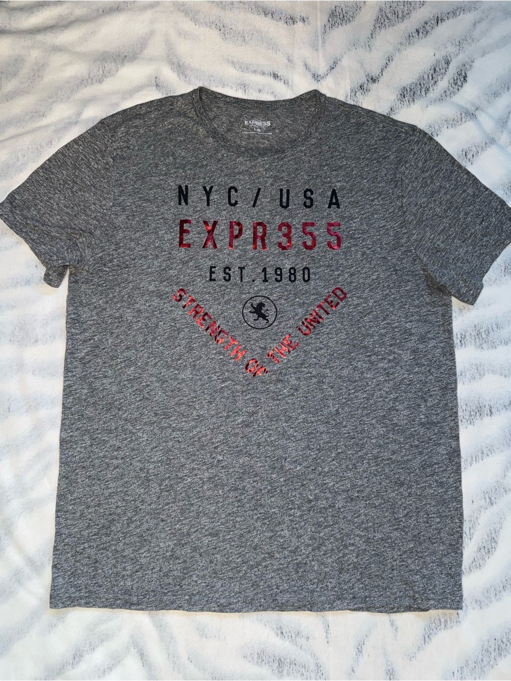 Express Gray Heather Short-Sleeve Graphic Tee with Red Accent